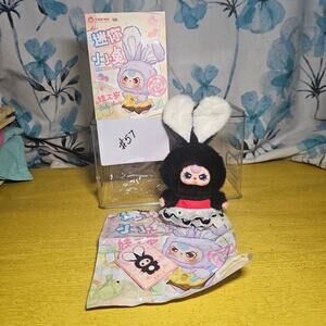 Baby Three Mini Bunny Inky Black Plush Pendant Special Eyes Purple Hair Dress